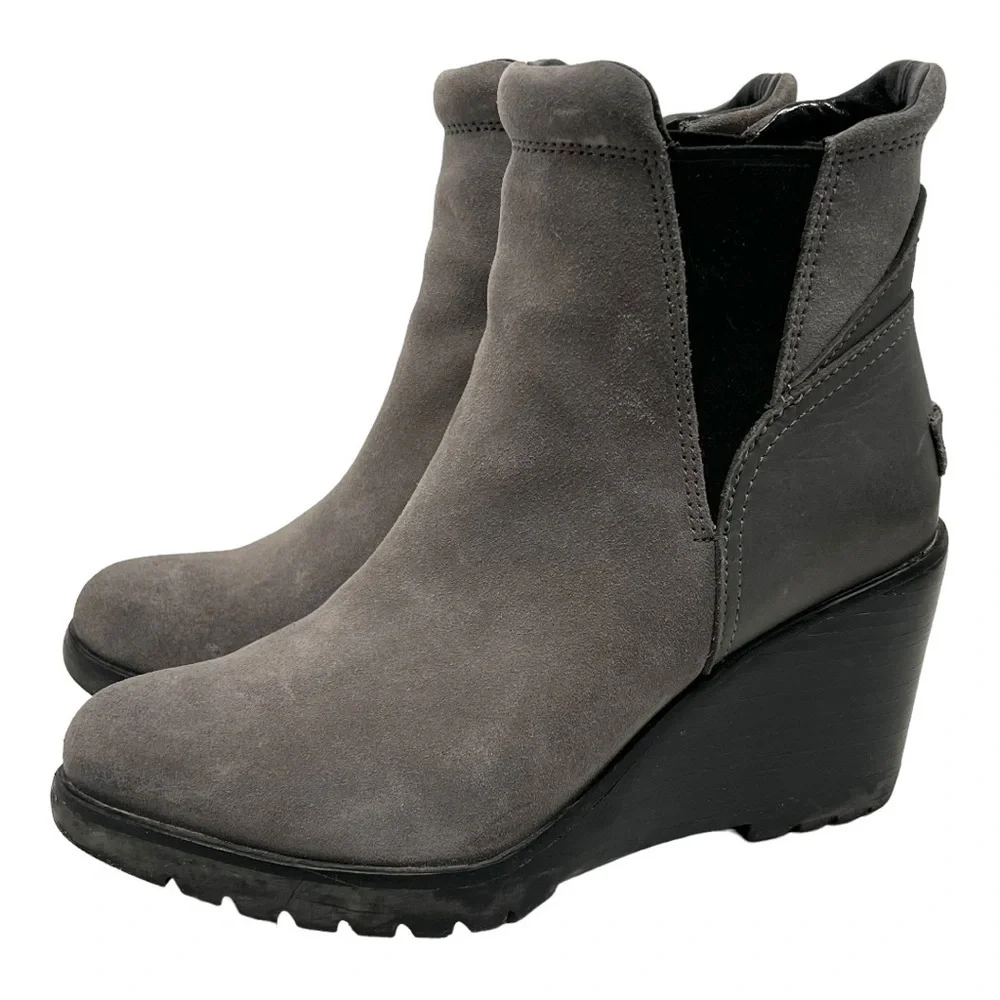 Sorel After Hours Gray Suede Wedge Heel Casual Ankle Boots Women’s 6.5 - Picture 1 of 15